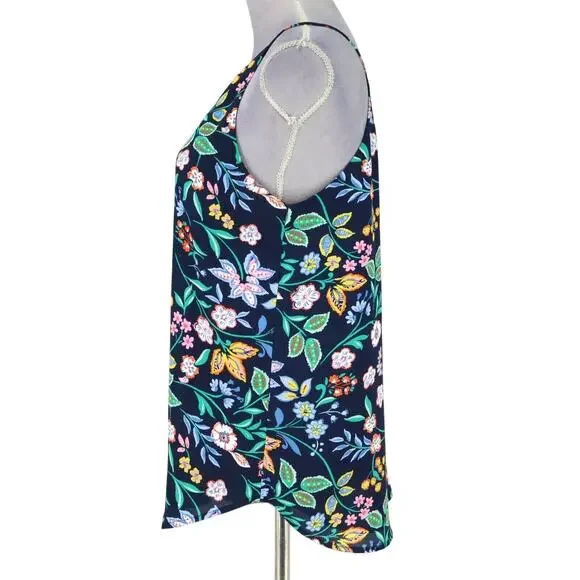 Loft Top Womens Small Blue Pink Floral Camisole Lined Blouse Scallop Neckline - Picture 5 of 11